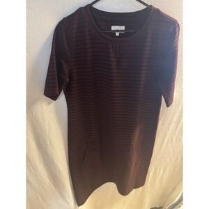 Lou and Grey Women's  Ribbed Sweater Dress Size M Crewneck Short Sleeve, Pockets